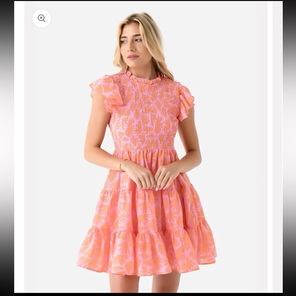 J. MARIE THE ANDI RUCHED Mini DRESS Pink/Orange Floral Print 
size Small - Picture 5 of 12